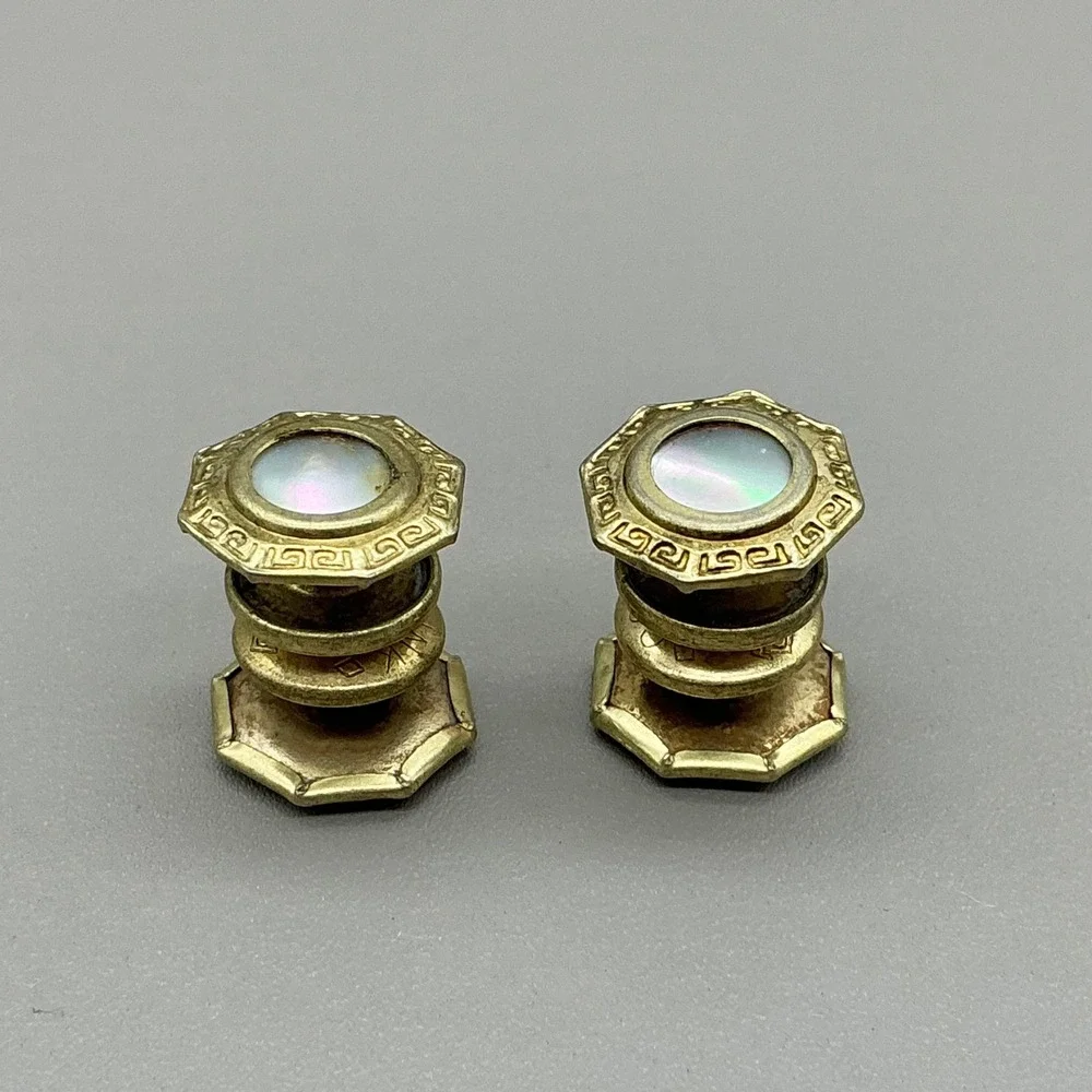 Vintage Cobslink Mother of Pearl Cufflinks Gold Tone Octagon Art Deco Style Pair